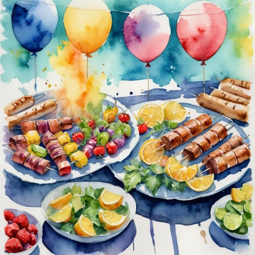 summer bbq,barbecue,summer party,barbeque,food collage,shashlik,summer foods,seafood boil,watercolor background,watercolor baby items,food platter,grilled food sketches,food table,grilled food,party pastries,watercolor cafe,watercolor cocktails,watercolor tea set,bbq,june celebration,Illustration,Paper based,Paper Based 25
