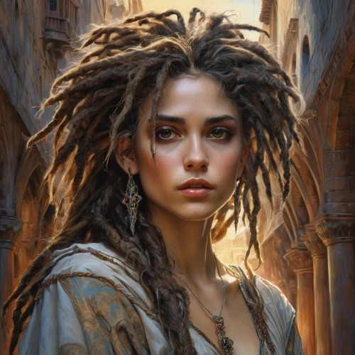 dreadlocks,fantasy portrait,fantasy art,romantic portrait,mystical portrait of a girl,medusa,artemisia,girl in a historic way,the enchantress,world digital painting,girl portrait,dread,boho art,woman of straw,artist portrait,woman portrait,portrait of a girl,gorgon,warrior woman,young woman,Photography,Fashion Photography,Fashion Photography 01