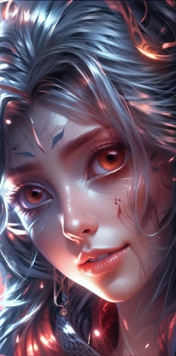 fire red eyes,cassiopeia,widow's tears,fantasy portrait,medusa,mystical portrait of a girl,echo,bleeding eyes,red eyes,angel's tears,cyborg,aura,fire eyes,blood maple,sci fiction illustration,tear of a soul,cg artwork,mirror of souls,fae,killua