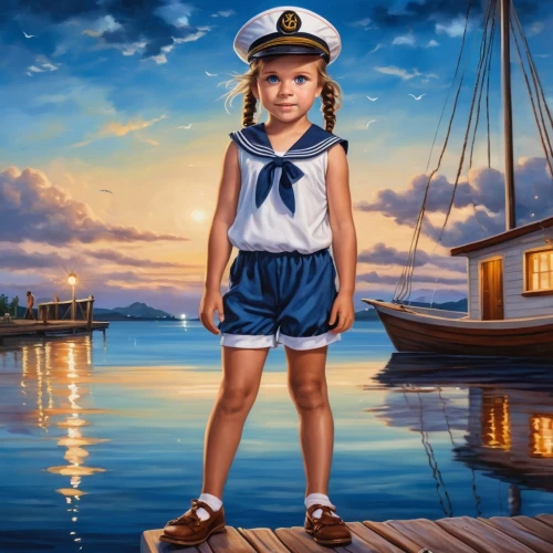 sailor,delta sailor,nautical children,girl on the boat,child portrait,kantai collection sailor,seafarer,oil painting on canvas,custom portrait,naval officer,oil painting,nautical star,the sea maid,brown sailor,oil on canvas,girl in a historic way,photo painting,sailer,portrait of a girl,key-hole captain