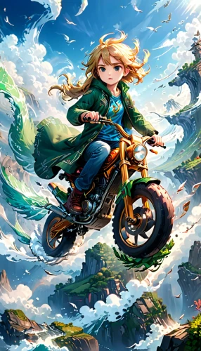 little girl in wind,scooter riding,motorbike,flying girl,motorcycle,enduro,tsumugi kotobuki k-on,freeriding,wind wave,ride,bike,ocean background,landscape background,rider,piaggio,french digital background,freeride,downhill,wind machine,children's background,Anime,Anime,General