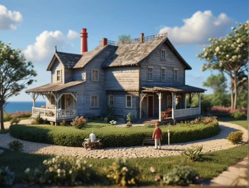 country cottage,summer cottage,little house,cottage,victorian house,homestead,victorian,new england style house,country house,miniature house,traditional house,wooden house,popeye village,3d render,3d rendering,small house,home landscape,render,beautiful home,log cabin,Photography,General,Realistic