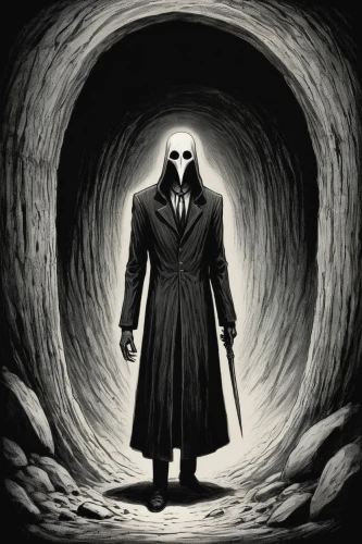 grimm reaper,slender,grim reaper,reaper,hooded man,shinigami,phantom,doctor doom,spawn,dance of death,anonymous,wraith,angel of death,magneto-optical disk,specter,death god,ghoul,death's-head,cloak,the ghost,Illustration,Black and White,Black and White 23
