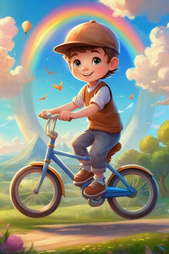 bicycle,children's background,bicycling,bicycle riding,bicycle ride,cute cartoon image,cycling,kids illustration,bike kids,rainbow background,biking,cyclist,cute cartoon character,unicycle,bicycle part,artistic cycling,bike,bicycles,racing bicycle,bycicle,Illustration,Realistic Fantasy,Realistic Fantasy 01