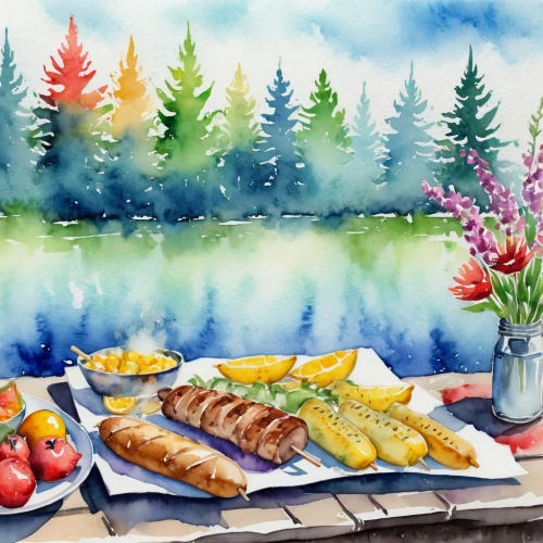 watercolor background,watercolor tea,watercolor painting,watercolor cafe,watercolor christmas background,barbecue,watercolor,leittafel,watercolor paint,garden breakfast,watercolor tea set,summer bbq,watercolors,picnic boat,sausage plate,breakfast outside,hungarian food,painted grilled,summer foods,danish breakfast plate,Illustration,Paper based,Paper Based 25