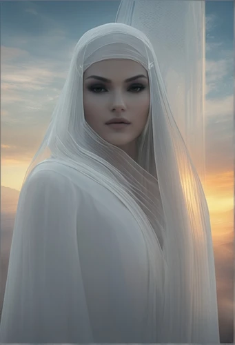 the angel with the veronica veil,veil,bridal veil,white rose snow queen,dead bride,priestess,mystical portrait of a girl,islamic girl,sun bride,the prophet mary,bridal clothing,muslim woman,celtic woman,the snow queen,romantic portrait,fantasy portrait,muslima,abaya,fantasy picture,hijab,Conceptual Art,Fantasy,Fantasy 02