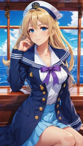 kantai collection sailor,tsumugi kotobuki k-on,delta sailor,at sea,honolulu,nautical star,admiral,darjeeling,navy,cruiser aurora,sailor,kantai,ferry,admiral von tromp,marine,rusalka,light cruiser,navy beans,erika,sea fantasy,Illustration,Japanese style,Japanese Style 03