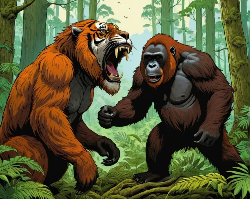 great apes,primates,animals hunting,anthropomorphized animals,game illustration,orang utan,forest animals,dispute,the blood breast baboons,confrontation,arguing,predation,kong,mammals,woodland animals,wild animals,the law of the jungle,trophy hunting,fight,animal animals,Conceptual Art,Daily,Daily 08