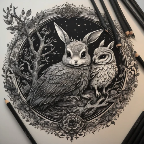 charcoal nest,rabbits and hares,hares,gray hare,fox and hare,rabbit owl,female hares,rabbits,rabbit family,whimsical animals,young hare,woodland animals,line art animals,wild hare,hare trail,leveret,hare,couple boy and girl owl,cottontail,audubon's cottontail,Photography,General,Fantasy