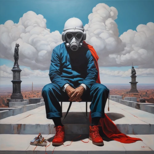 high-wire artist,the pollution,surrealism,pensioner,orientalism,capital cities,dali,italian painter,uncle sam,postman,thinking man,hip hop music,art,ervin hervé-lóránth,album cover,ironworker,repairman,pollution,equilibrium,oil on canvas,Illustration,Realistic Fantasy,Realistic Fantasy 24
