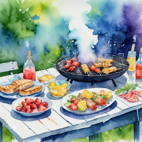 summer bbq,barbecue,barbeque,summer foods,grilled food sketches,barbecue grill,grilled food,summer party,outdoor cooking,garden breakfast,barbecue area,barbeque grill,seafood boil,shashlik,bbq,grilled vegetables,watercolor background,outdoor grill,chicken barbecue,watercolor cafe,Illustration,Paper based,Paper Based 25