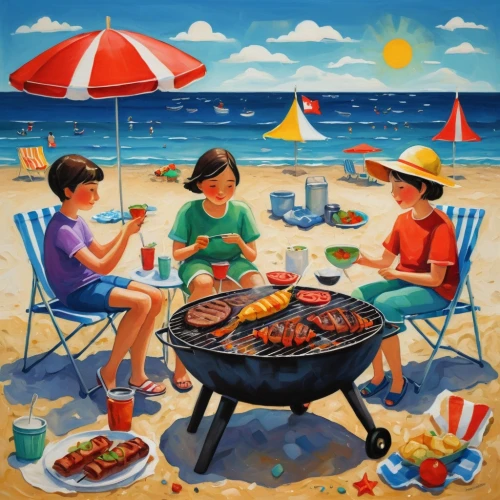 summer bbq,barbecue area,barbecue,filipino barbecue,barbeque,beach restaurant,grilled food,summer beach umbrellas,barbeque grill,bbq,new england clam bake,seafood boil,summer foods,people on beach,barbecue grill,painted grilled,outdoor grill,barbecue torches,barbacoa,outdoor cooking,Illustration,Abstract Fantasy,Abstract Fantasy 07