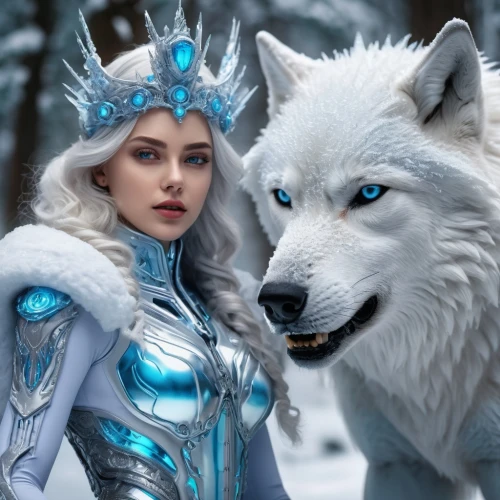 the snow queen,white rose snow queen,ice queen,suit of the snow maiden,winterblueher,eternal snow,wolf couple,ice princess,west siberian laika,fantasy picture,white shepherd,white walker,elsa,two wolves,east siberian laika,frozen,father frost,siberian,snowball,polar,Conceptual Art,Sci-Fi,Sci-Fi 03
