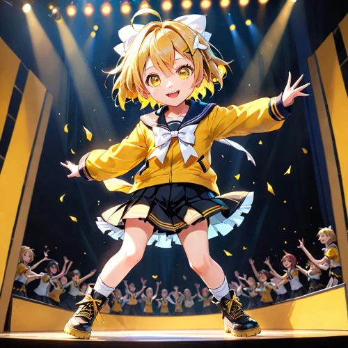 idol,concert dance,lemon background,cheering,yellow background,singing,performing,nico,shining,vocaloid,conducting,transparent background,darjeeling,concert,shines,love live,birthday banner background,yellow bell,yellow,live concert,Anime,Anime,General