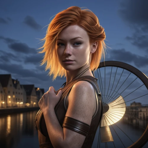 katniss,girl with a wheel,clary,transistor,woman bicycle,sci fiction illustration,bicycle lighting,nora,artemis,digital compositing,cg artwork,aurora-falter,sprint woman,horoscope libra,black widow,bicycle wheel,athena,vanessa (butterfly),merida,rosa ' amber cover,Photography,General,Realistic