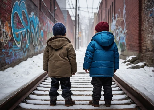 photographing children,winter clothing,boy's hats,girl and boy outdoor,little boy and girl,winter clothes,outerwear,gap kids,walk with the children,hand in hand,boys fashion,vintage children,children is clothing,vintage boy and girl,little girls walking,two friends,little people,children of war,national parka,man and boy,Photography,General,Natural