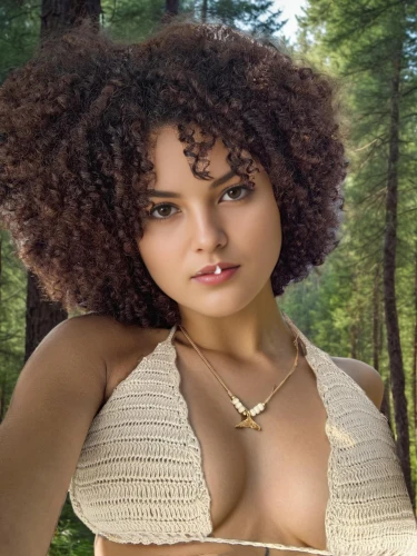 natural cosmetic,female model,ethiopian girl,afro-american,artificial hair integrations,natural,afro,african american woman,retouching,eurasian,beautiful young woman,afroamerican,photo session in bodysuit,natural color,polynesian girl,cg,necklace,african-american,maya,cave girl,Female,Eastern Europeans,Straight hair,Youth adult,M,Confidence,Underwear,Outdoor,Forest