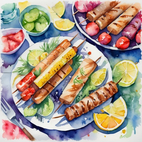 watercolor tea,watercolor cocktails,souvlaki,skewers,watercolor fruit,watercolor arrows,painted grilled,grilled vegetables,kofte kebab,shish kebab,watercolor macaroon,watercolor,brochette,vegetable skewer,grilled food sketches,watercolor pencils,spring rolls,watercolor painting,fish rolls,watercolors,Illustration,Paper based,Paper Based 25