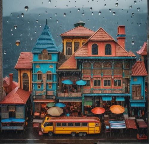 rainy day,wooden houses,miniature house,rainy,umbrellas,rain stoppers,rainy weather,dolls houses,istanbul,rain on window,watercolor cafe,rainy season,raindops,colorful city,motif,rains,drizzle,rain,oil painting on canvas,rainstorm,Photography,General,Fantasy