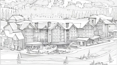 houses clipart,house drawing,escher village,wooden houses,townhouses,aurora village,alpine village,half-timbered houses,coloring page,town buildings,houses,town planning,ski resort,mountain settlement,north american fraternity and sorority housing,whistler,mountain huts,coloring pages,crane houses,new housing development,Design Sketch,Design Sketch,Hand-drawn Line Art