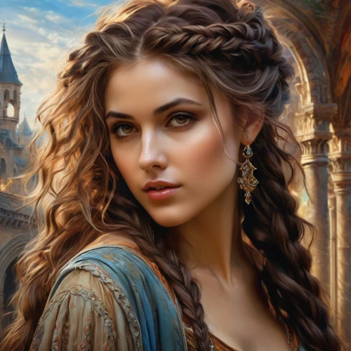 fantasy portrait,fantasy art,romantic portrait,fantasy picture,celtic queen,braid,mystical portrait of a girl,fantasy woman,rapunzel,artemisia,thracian,world digital painting,the enchantress,girl in a historic way,heroic fantasy,fairy tale character,celtic woman,sorceress,cybele,athena,Photography,General,Fantasy