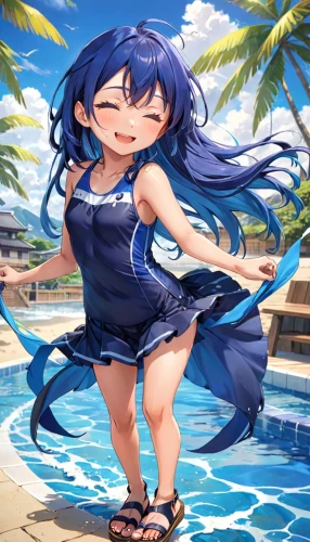 jumping into the pool,ocean background,summer swimsuit,summer background,sonoda love live,honolulu,hinata,hamearis lucina,swimsuit,tankini,water volleyball,pool water,water sports,swimming,kawaii people swimming,beach background,pool,underwater background,aloha,poolside,Anime,Anime,Traditional