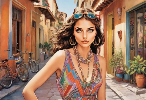 world digital painting,italian painter,boho art,fantasy art,woman bicycle,bohemian,travel woman,orientalism,tiger lily,fashion vector,oil painting on canvas,city ​​portrait,art painting,gypsy soul,woman with ice-cream,photoshop manipulation,photo painting,argan,retro woman,women fashion,Digital Art,Comic