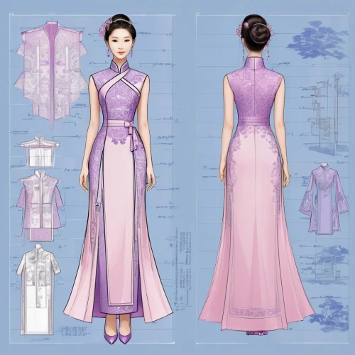 ao dai,hanbok,fashion vector,fashion design,costume design,chinese style,fashion illustration,mulan,bridal clothing,evening dress,dress form,fabric design,cocktail dress,oriental princess,one-piece garment,fashion designer,xiangwei,elegant,garment,bridal party dress,Unique,Design,Blueprint