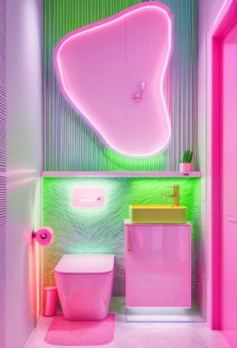 ufo interior,the little girl's room,bathroom,beauty room,washroom,pink green,neon candies,bathtub,restroom,neon tea,pink chair,neon ghosts,toilet,toilets,neon ice cream,luxury bathroom,neon,neon colors,neon light,vapor