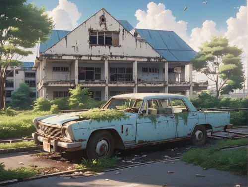rust truck,studio ghibli,house trailer,rural,violet evergarden,lostplace,homestead,outskirts,farmstead,abandoned car,old home,ford truck,old abandoned car,abandoned international truck,road forgotten,rustic,abandoned,abandoned old international truck,lost place,station wagon-station wagon,Photography,General,Realistic