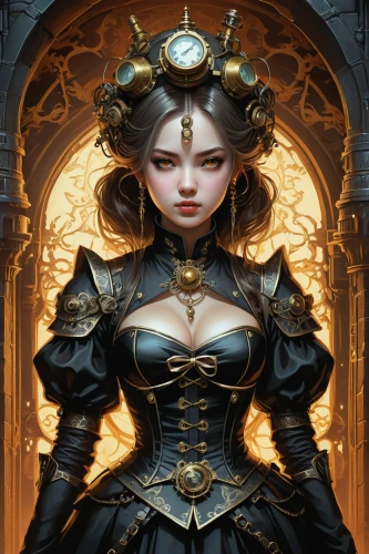 gothic portrait,sorceress,fantasy portrait,priestess,gothic woman,rosa ' amber cover,steampunk,fantasy art,collectible card game,game illustration,the enchantress,clockmaker,lady of the night,queen of hearts,gothic style,gothic fashion,celtic queen,gothic,sterntaler,fantasy woman,Illustration,Realistic Fantasy,Realistic Fantasy 17