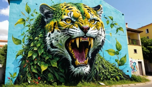 graffiti art,a tiger,tigers,tiger,streetart,tiger head,mural,wall painting,blue tiger,painted block wall,street art,wall paint,bengal tiger,asian tiger,panthera leo,king of the jungle,urban street art,painted wall,urban art,wild cat,Conceptual Art,Graffiti Art,Graffiti Art 02