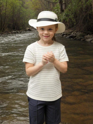fly fishing,girl wearing hat,river cooter,baby & toddler clothing,hat womens filcowy,stetson,panama hat,the blonde in the river,girl on the river,trout breeding,water bug,ordinary sun hat,brown hat,rivers,children's photo shoot,cowboy hat,river of life project,countrygirl,cloche hat,child model
