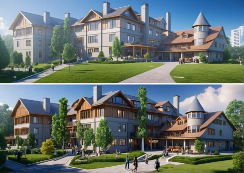 north american fraternity and sorority housing,knight village,fairy tale castle,beautiful buildings,medieval architecture,fairy tale castle sigmaringen,manor,3d rendering,hotel de cluny,new housing development,medieval castle,development concept,townhouses,bach knights castle,bendemeer estates,transylvania,elizabethan manor house,escher village,castelul peles,crane houses,Photography,General,Realistic