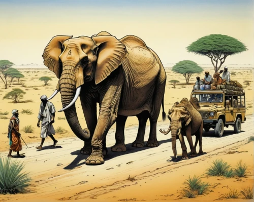 elephantine,etosha,african elephants,african elephant,wild animals crossing,african bush elephant,animal migration,elephant ride,tsavo,cartoon elephants,elephant camp,elephant herd,elephants and mammoths,transport,samburu,transportation,pachyderm,elephants,animal train,serengeti,Conceptual Art,Daily,Daily 09