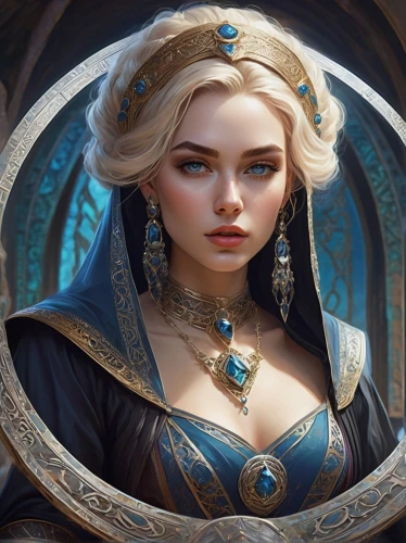 elsa,fantasy portrait,fantasy art,elza,jaya,celtic queen,priestess,blue enchantress,cleopatra,cinderella,zodiac sign libra,artemisia,diadem,sorceress,sultana,eufiliya,portrait background,fantasy woman,fantasy picture,samara,Conceptual Art,Fantasy,Fantasy 17