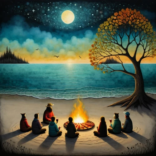 campfire,campfires,the night of kupala,bonfire,firepit,camp fire,five elements,fireside,shamanism,fire pit,fire bowl,celebration of witches,camping,campsite,log fire,indigenous painting,candlemas,fire artist,night scene,druids,Illustration,Abstract Fantasy,Abstract Fantasy 19