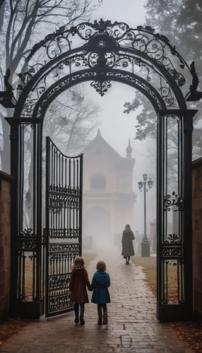 walk with the children,heaven gate,foggy day,drottningholm,iron gate,autumn fog,gripsholm,child in park,the mystical path,pilgrimage,prislop monastery,children's background,blessing of children,haunted cathedral,monastery,gateway,vienna's central cemetery,lokfriedhof,convent,photographing children,Photography,General,Natural