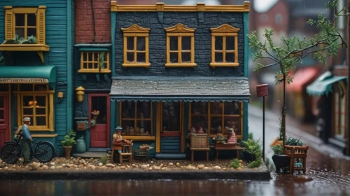 miniature house,dolls houses,store fronts,row houses,wooden houses,miniature figures,watercolor shops,building sets,model house,tilt shift,flower shop,doll house,christmas window on brick,rainy day,diorama,store window,dollhouse accessory,row of houses,shop window,gingerbread houses,Photography,General,Fantasy