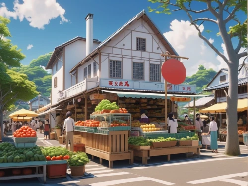 fruit market,farmer's market,farmers market,fruit stand,izakaya,fruit stands,market,vegetable market,market place,the market,kanazawa,kyoto,watercolor shops,studio ghibli,asakusa,market vegetables,marketplace,watercolor tea shop,kawaii foods,yatai,Photography,General,Realistic