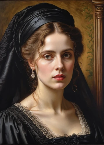 portrait of a girl,portrait of a woman,emile vernon,girl with cloth,gothic portrait,young woman,vintage female portrait,girl in cloth,romantic portrait,victorian lady,franz winterhalter,woman portrait,bougereau,girl portrait,mystical portrait of a girl,young lady,woman's face,oil painting,girl in a historic way,woman holding pie,Photography,General,Natural