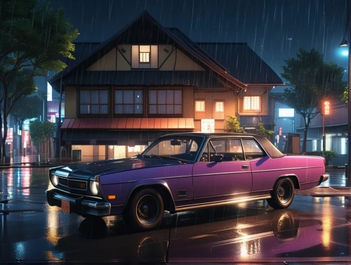 rainy,retro car,retro vehicle,isuzu,nissan skyline,rainy day,retro styled,pink car,toyota ae85,rain bar,station wagon-station wagon,retro diner,harajuku,kyoto,tokyo city,retro automobile,datsun 510,atmosphere,nostalgic,nissan skyline gt-r,Photography,General,Realistic