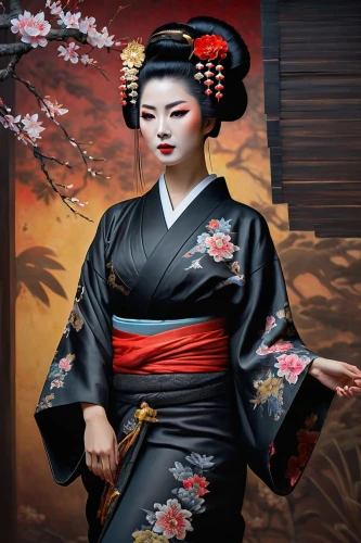 geisha girl,geisha,japanese art,japanese woman,oriental princess,oriental painting,japanese culture,oriental girl,chinese art,japanese style,japanese floral background,mukimono,samurai,oriental,japanese background,kimono fabric,plum blossoms,floral japanese,japanese,japanese doll,Photography,General,Fantasy