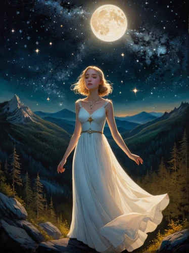 fantasy picture,the night of kupala,white rose snow queen,fantasy portrait,the snow queen,queen of the night,celtic woman,mystical portrait of a girl,zodiac sign libra,sci fiction illustration,fantasy art,moonbeam,world digital painting,jessamine,rosa ' amber cover,star mother,priestess,aurora,lady of the night,fantasy woman,Illustration,Realistic Fantasy,Realistic Fantasy 05