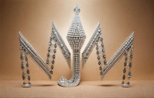 shuttlecock,spikes,liberty spikes,silver octopus,menorah,glass pyramid,silver,vertical chess,islamic lamps,fractalius,islamic architectural,candlestick for three candles,drip castle,art deco ornament,ornamental corn,silver pieces,crown render,dna helix,jewelry（architecture）,cinema 4d,Realistic,Jewelry,Statement