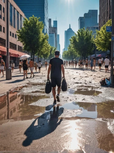 flooded pathway,puddle,puddles,potsdamer platz,people walking,hötorget,man with umbrella,reflecting pool,toronto,the man in the water,wet smartphone,reflections in water,frankfurt,reflection in water,walking man,new york streets,a pedestrian,walk on water,rotterdam,wading,Photography,General,Realistic