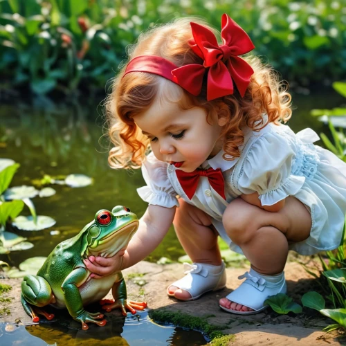 girl picking flowers,kissing frog,pond plants,girl in the garden,baby playing with toys,child playing,lilly pond,picking flowers,pond frog,pond flower,lily pond,garden pond,girl and boy outdoor,child in park,duckling,children's background,aquatic plant,children's fairy tale,water pollution,baby & toddler clothing