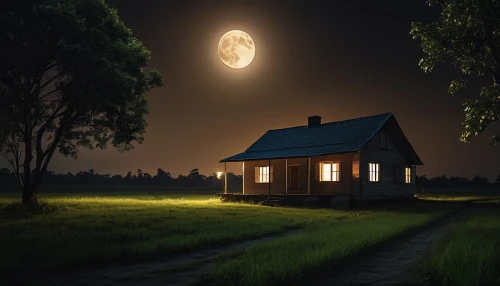 lonely house,moonlit night,little house,night scene,small house,home landscape,small cabin,wooden house,house silhouette,evening atmosphere,wooden hut,night image,cottage,summer cottage,witch house,miniature house,houses clipart,fantasy picture,house in the forest,romantic night,Photography,General,Realistic