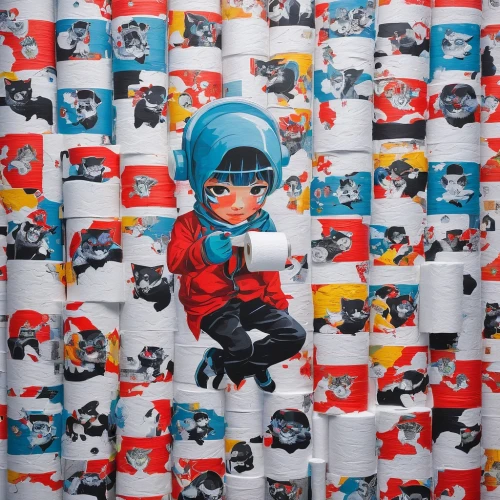 wrapping paper,christmas wrapping paper,kitchen paper,matryoshka,kitchen roll,gift wrapping paper,smurf figure,loo paper,matryoshka doll,paper cups,nesting doll,cosmonaut,spray can,toilet roll,popart,painter doll,spacefill,toilet paper,paper cup,russian doll,Illustration,Realistic Fantasy,Realistic Fantasy 24