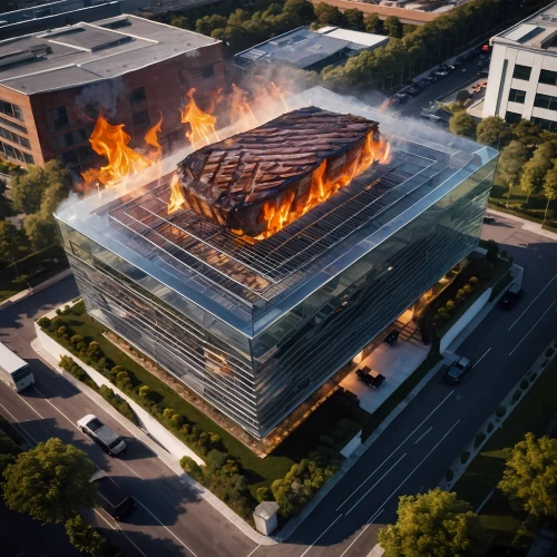 3d rendering,futuristic art museum,building honeycomb,burning of waste,newspaper fire,hongdan center,tianjin,fire ring,glass building,glass pyramid,futuristic architecture,soumaya museum,hudson yards,corporate headquarters,fire disaster,glass facade,fire in houston,honeycomb structure,burning money,home of apple